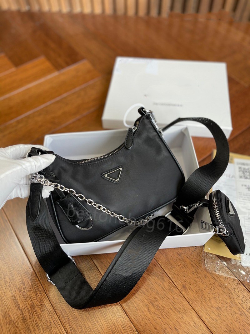 P Three-in-One Bag 2022 New Fashionable Hobo Underarm Bag Nylon Baguette Chain Bag Shoulder Crossbody Womens 
P Three-in-One Bag 2022 New Fashionable Hobo Underarm Bag Nylon Baguette Chain Bag Shoulder Crossbody Womens