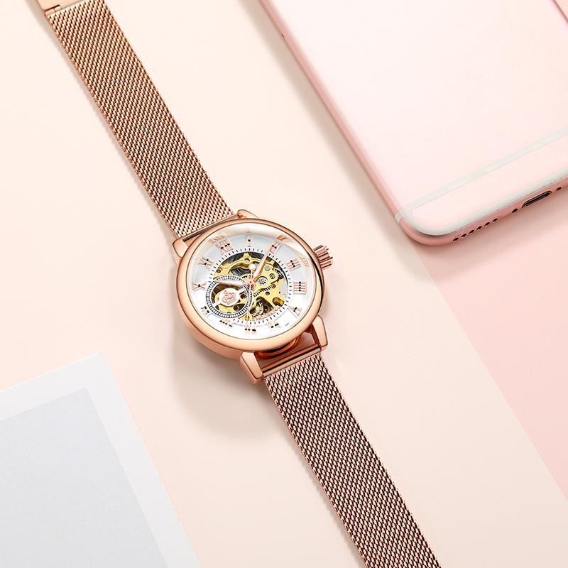 Wristwatches Fashion Luxury Rose Gold Stainless Steel Mesh Strap Waterproof Ladies Automatic Skeleton Mechanical Watches Gift For WomenWrist, Mg082d
Wristwatches Fashion Luxury Rose Gold Stainless Steel Mesh Strap Waterproof Ladies Automatic Skeleton Mechanical Watches Gift For WomenWrist, Mg082d