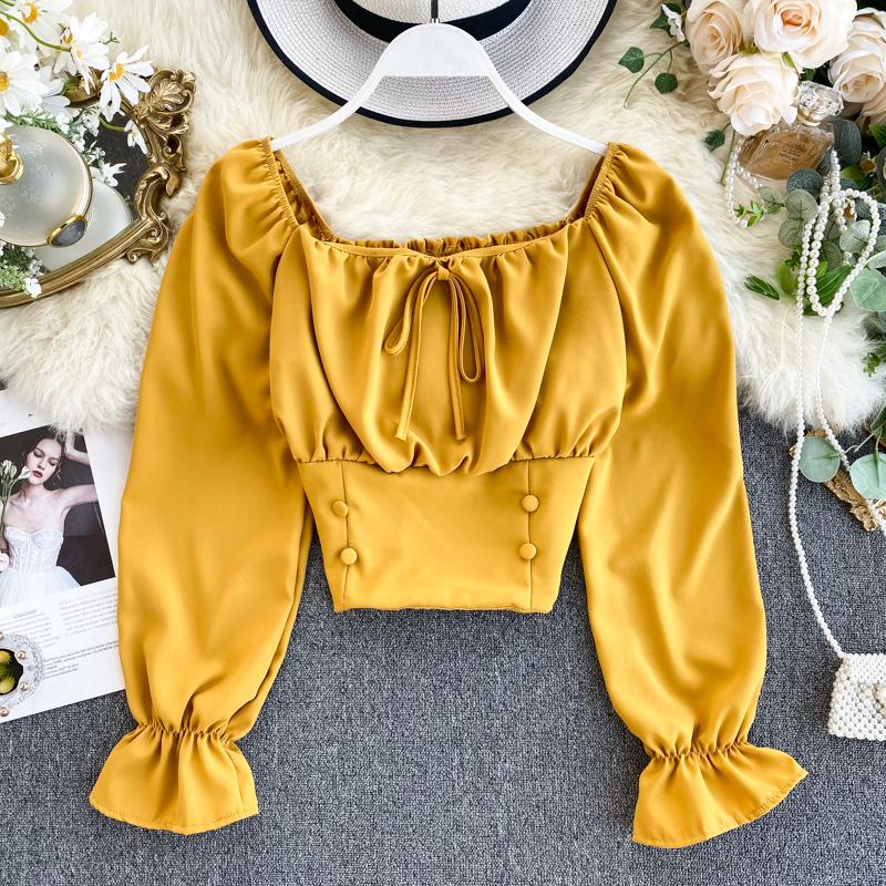 Women's Blouses & Shirts Women Retro Square Collar Long Sleeve Short Tops Lady Elastic Waist Thin Shirt Solid Color Blouse Blusas Femininas, Black
Women's Blouses & Shirts Women Retro Square Collar Long Sleeve Short Tops Lady Elastic Waist Thin Shirt Solid Color Blouse Blusas Femininas, Black