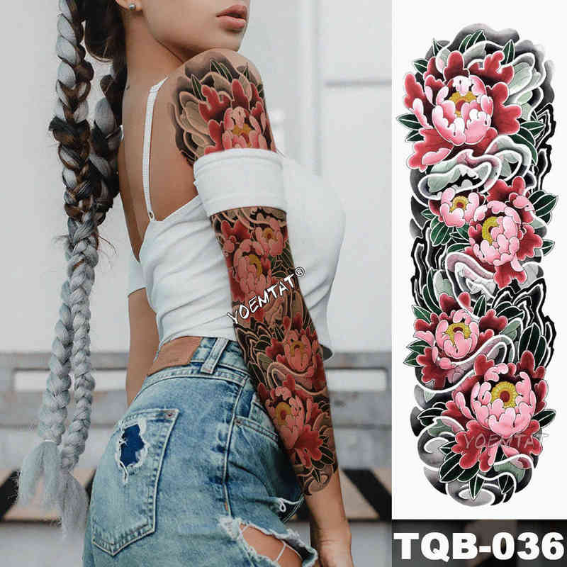 NXY Temporary Tattoo Large Arm Sleeve Japanese Geisha Snake Waterproof Tatto Sticker Lotus Peacock Girl Tatoo Body Art Women 0330