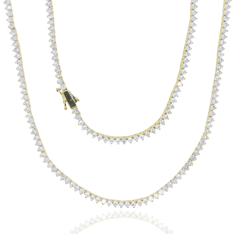 3mm Round Cut Iced Out Cubic Zirconia Tennis Link Chain Hiphop Bling 1 Row Shiny CZ Box Clasp Necklace Women Men Jewelry