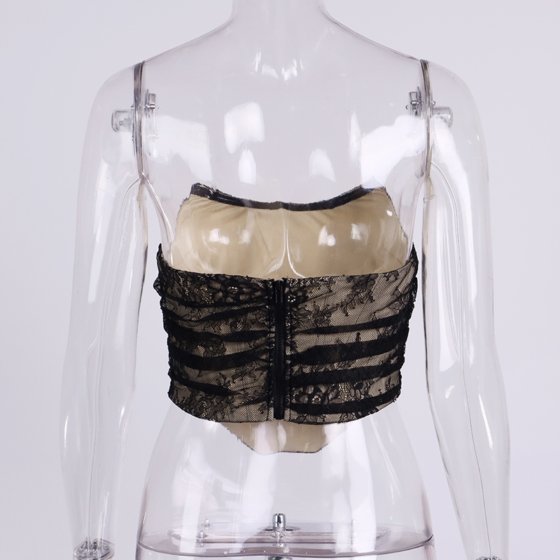 Asia Black Lace Bustier Tops Patchwork Strapless Lining Boning Zipper Bodycon Corset Crop Top Women Sexy Club Party Outfits 220316