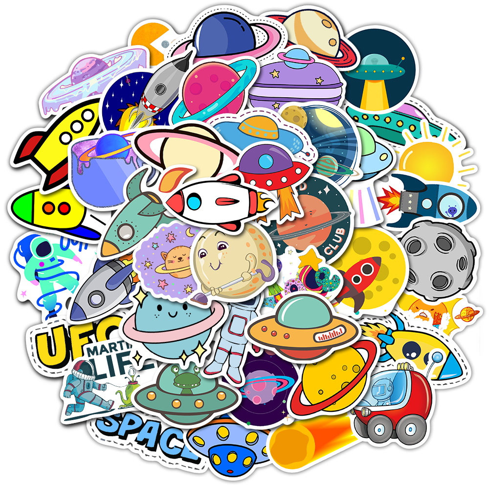 Waterproof sticker 50PCS Cartoon Universe Outer Space Stickers Graffiti Shuttle UFO Alien Astronaut Vinyl Decals for Kids Laptop Guitar Skateboard Car stickers, Black 
Waterproof sticker 50PCS Cartoon Universe Outer Space Stickers Graffiti Shuttle UFO Alien Astronaut Vinyl Decals for Kids Laptop Guitar Skateboard Car stickers, Black