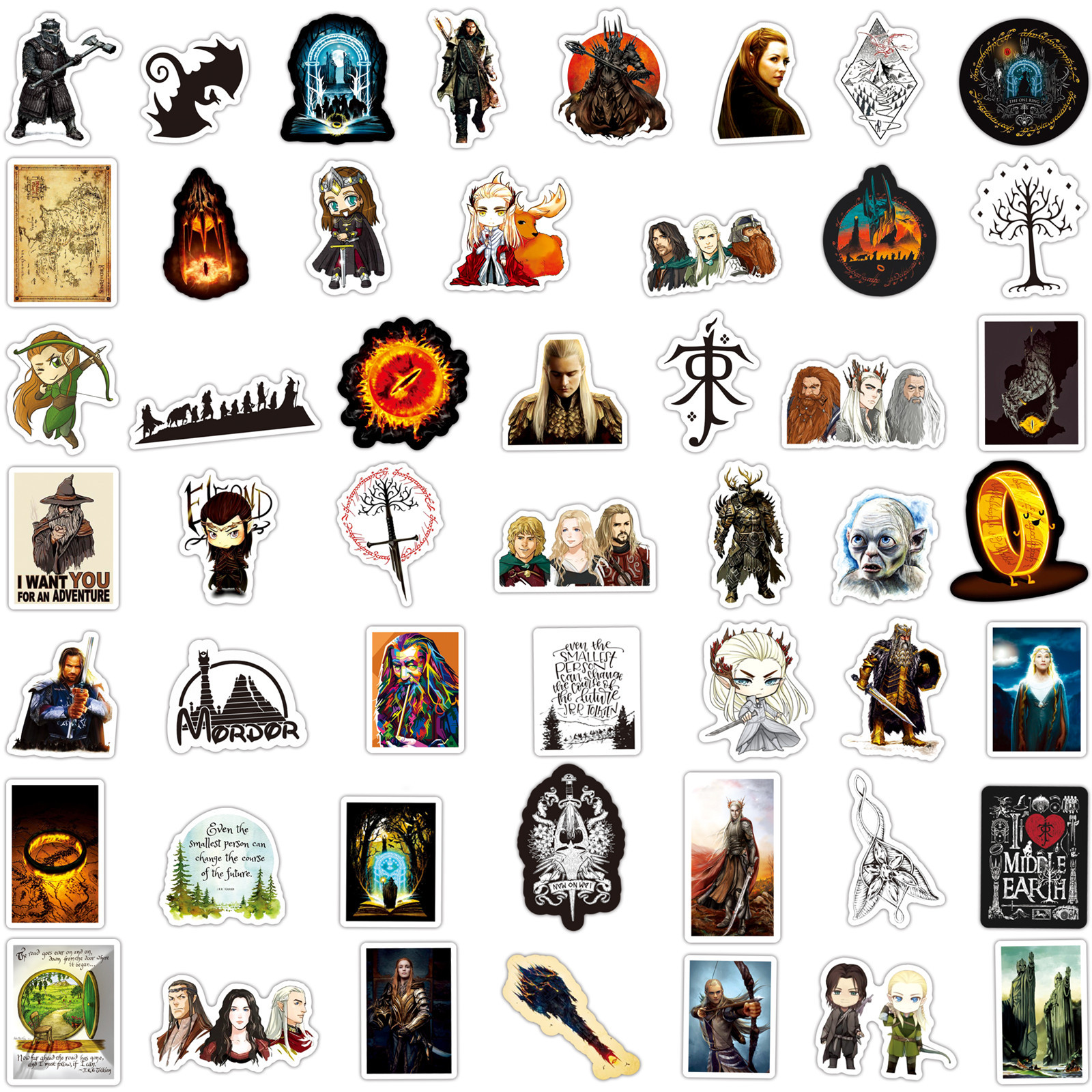 50PCS The Hobbit Movie Character Graffiti Stickers DIY Notebook Fridge Guitar Phone Cup Bike Waterproof Sticker Decal Toys
