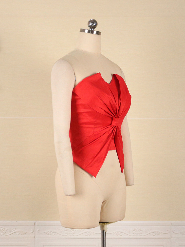 AOMEI Women Red Party Tops Elegant Crop with Big Bow Summer Sexy Bare Shoulder Backless Anti Slip Tube Blouse 3XL 220325