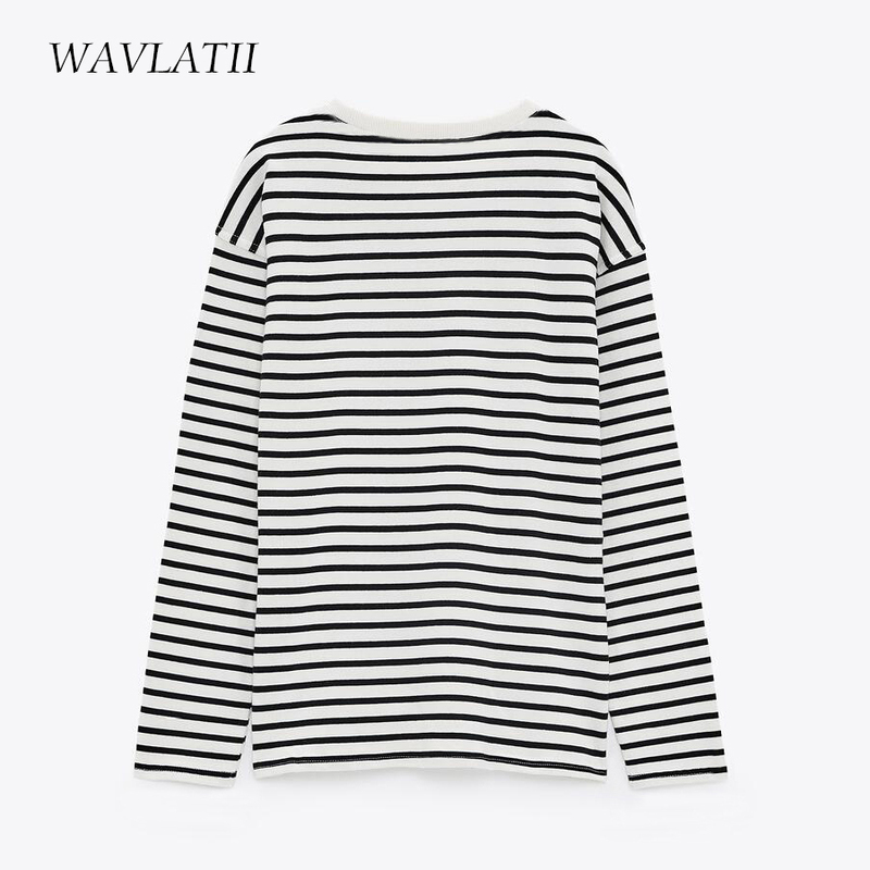 WAVLATII Women Striped Long Sleeve T-shirts Female Streetwear Autumn Spring Cotton Tees Tops WLT2110 220328