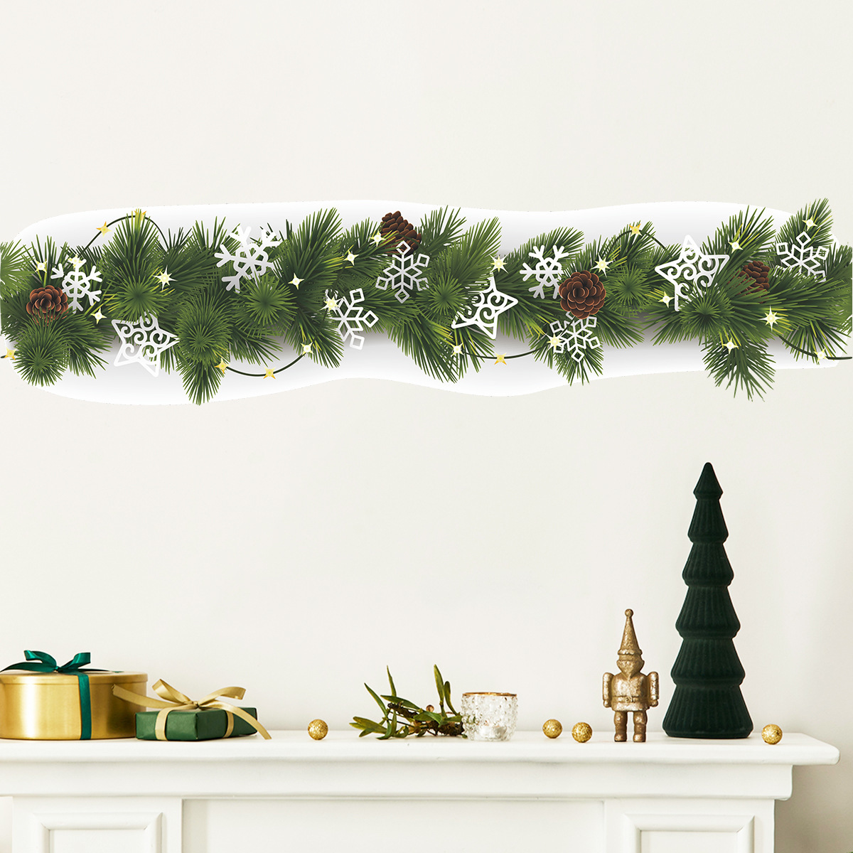 Christmas Pine Branch Waist Line Wall Stickers Living Room Skirting Decoration New Year Wallpaper Home Decor Baseboard Stickers
