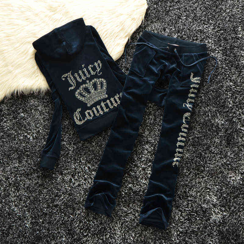 Women's Tracksuits Juicy Tracksuit Summer Brand Sewing Suit Velvet Velour Women Track Hoodies and Pants Met C260312