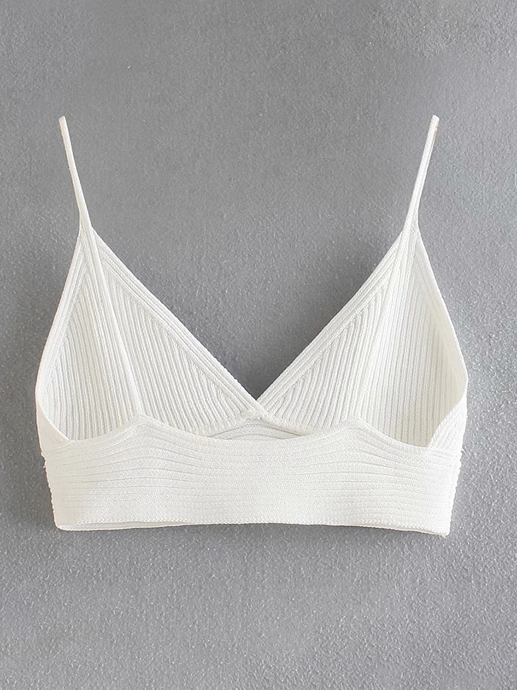 Fashion Women White Knitted Crop Top Sexy Bra Summer Camis Vintage Backless Strap Female Chic Tank Tops 220325