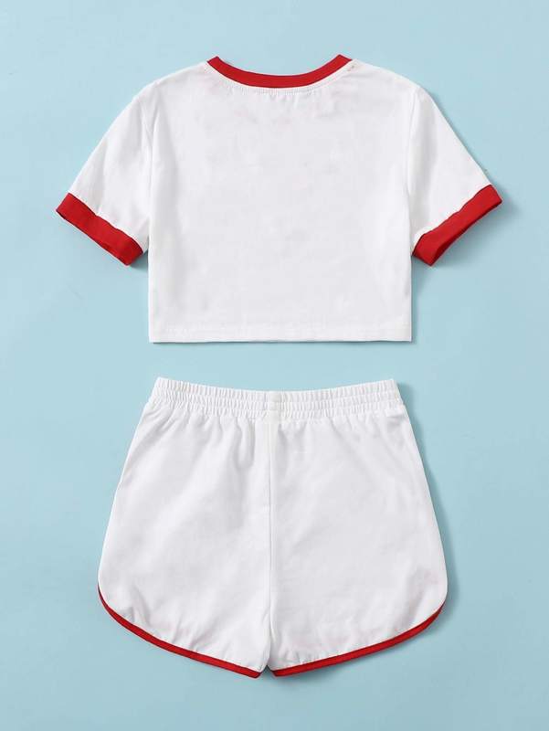 Girls Letter Graphic Ringer Tee and Dolphin Shorts Set SHE