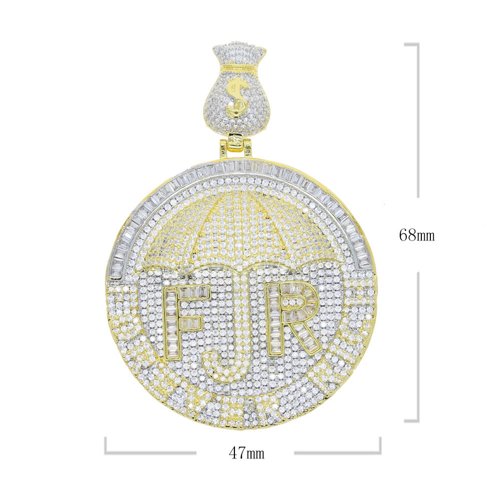 New Iced Out Money Dollar Umbrella Forever Rich Letter Necklace Two Tone Color Bling 5A Cubic Zircon CZ Pendant HipHop Jewelry