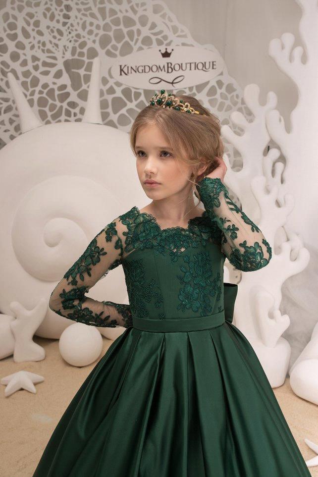 Green Wer Girl Dresses Jewel Neck Ball Gown Lace Appliques Beads With Bow Kids Girls Pageant Dress Sweep Train Birthday Gowns Bc0233 C0526c1