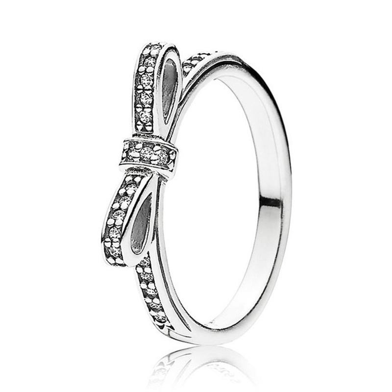 The New Popular 925 Sterling Silver Ring Shiny Bow Bowl Stacking Exquisite Ring CZ For women Valentine's Day Gift Jewelry