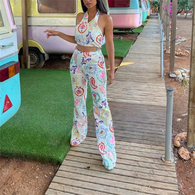 TRAF Halter Top Women Print Crop Female White Ruched Knot Strappy Camisole Summer Sleeveless Sexy Backless Tank s 220316