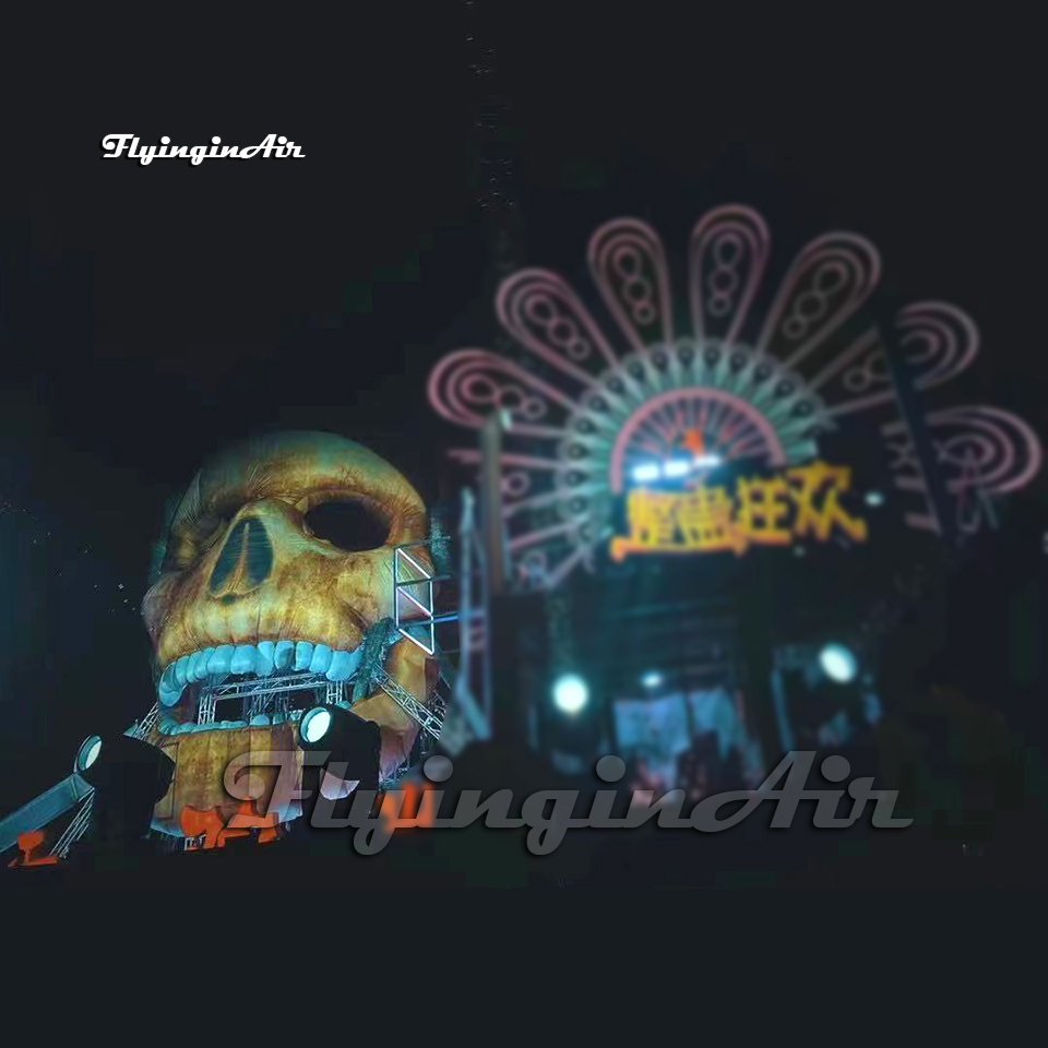 Huge Hanging Inflatable Skull Mask Model Outdoor Halloween Decorations 6m Air Blow Up Monster Head For Club Party And Building Wall Decoration