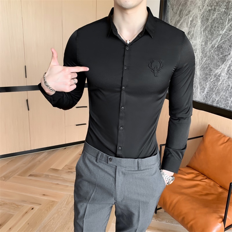 British Plus Size 5XL Men Dress Shirts Fashion Long Sleeve Embroidery for Slim Fit Formal Wear Gentlemen Tuxedo 220322