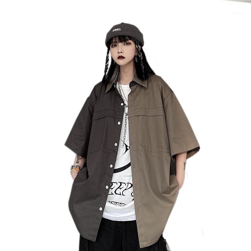 Women's Blouses & Shirts Short-sleeved Blouse Streetwear Patchwork Korean Fashion Baggy Top Button Up 2022 Ladies Summer Shirt, Brown
Women's Blouses & Shirts Short-sleeved Blouse Streetwear Patchwork Korean Fashion Baggy Top Button Up 2022 Ladies Summer Shirt, Brown