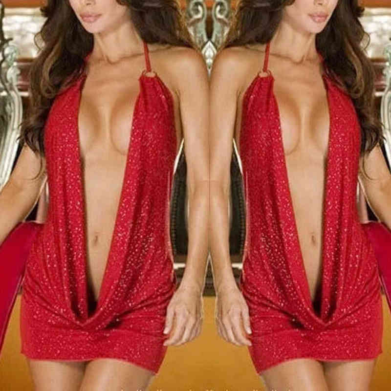 Nxy Sexy Underwear Women's Underwear Sexy Lingerie Deep v Halter Dress Charming Porn Sex Lenceria Sensual Mujer Costume Erotic Plus Size 0401