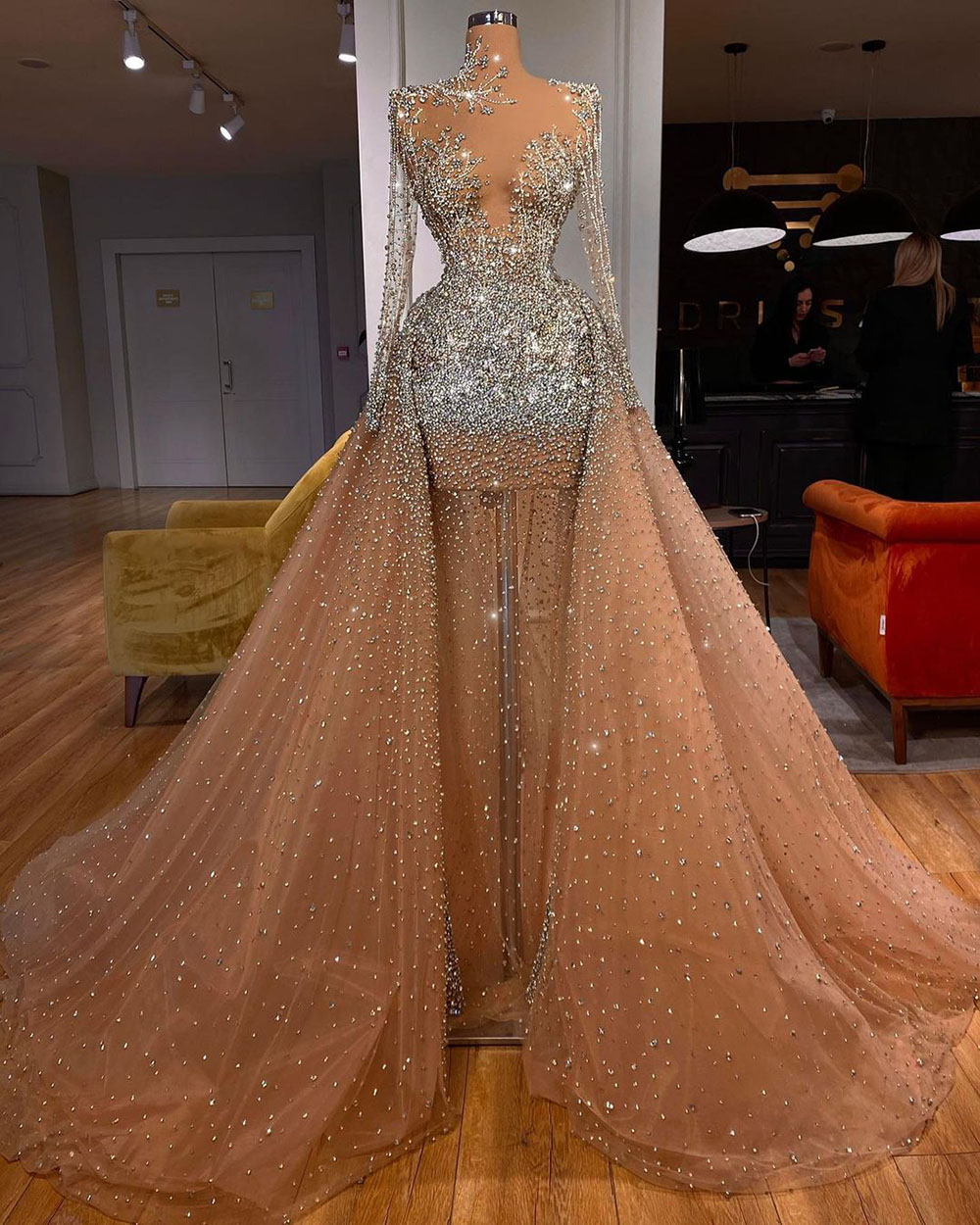 Luxury Mermaid Wedding Dresses With Train Crystal Beads Women Formal Bridal Gowns Custom Made Plus Size
