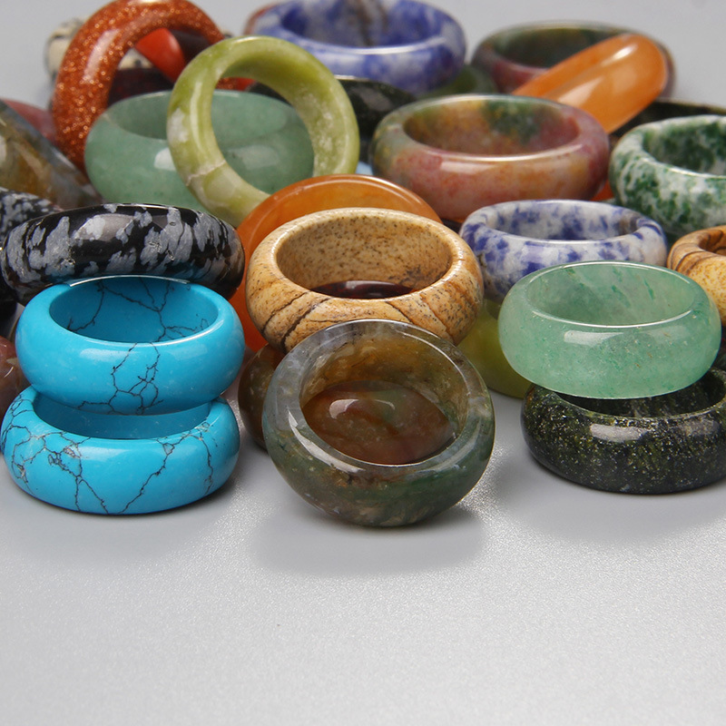 Width 7-8mm Natural Crystal Stone Ring opal Colorful Agates Ring Set For Women Men Jewelry