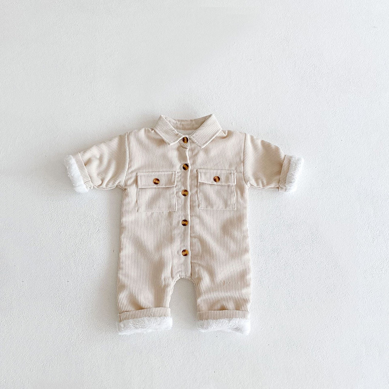 MI Winter Baby Rompers Toddler Girls Jumpsuits Corduroy Clothes Turn Down Collar Infant Outfit 220426