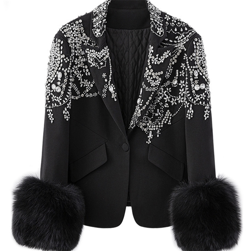 DEAT Women Black Patchwork Diamonds Hairy Blazer Lapel Long Sleeve Slim Fit Jacket Fashion Spring Autumn 7B0410 220402, Black normal
DEAT Women Black Patchwork Diamonds Hairy Blazer Lapel Long Sleeve Slim Fit Jacket Fashion Spring Autumn 7B0410 220402, Black normal