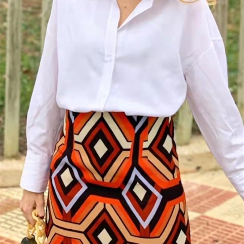 PUWD Vintage Women Geometric Diamond Print High Waist Skirt Summer Holiday Beach Ladies Skirts Y2K Slim Female Chic Bottoms 220317