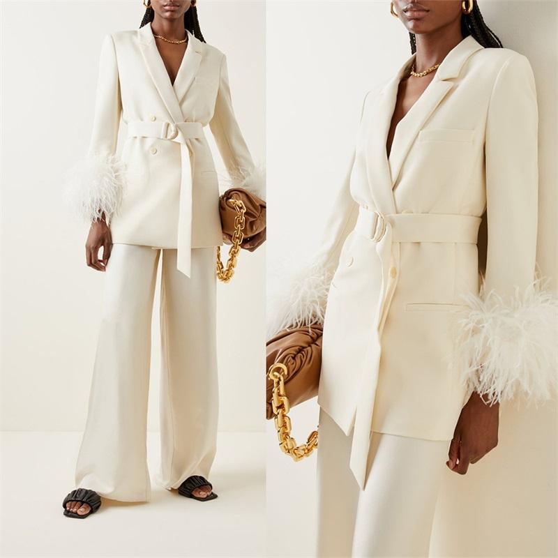 Women's Two Piece Pants Ostrich Feather White Women Suits Double Breasted With Belt Est Design Fashion Daily Young Girl 2 Pieces Suit SetWom, Black
Women's Two Piece Pants Ostrich Feather White Women Suits Double Breasted With Belt Est Design Fashion Daily Young Girl 2 Pieces Suit SetWom, Black