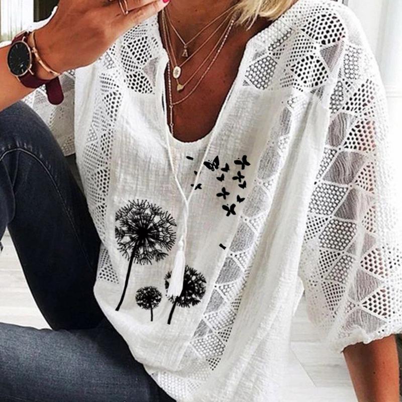 Women' Blouses & Shirts Summer Blouse Women 2022 Fashion Dandelion Printed Hollow Lace Splice Sleeve U Neck Loose Tops Female T-shirt TeeWo, Blue
Women' Blouses & Shirts Summer Blouse Women 2022 Fashion Dandelion Printed Hollow Lace Splice Sleeve U Neck Loose Tops Female T-shirt TeeWo, Blue