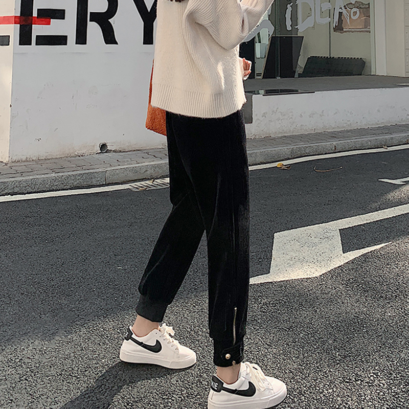 JMPRS Winter Corduroy Pant Thick Warm Plus Size Fashion Zipper Elastic High Waist Pencil Pant Causal Loose Baggy Trousers 220325