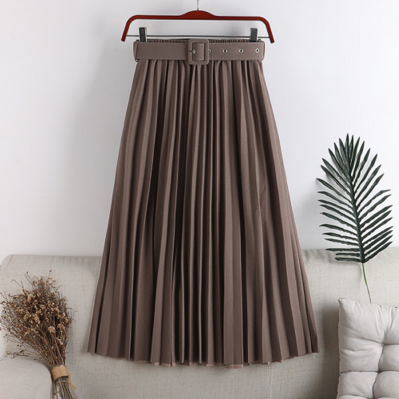 REALEFT High Waist Women's Pleated Skirts with Belted Spring Summer Minimalism Elegant Office Female Mi-long Skirt Saia 220317
