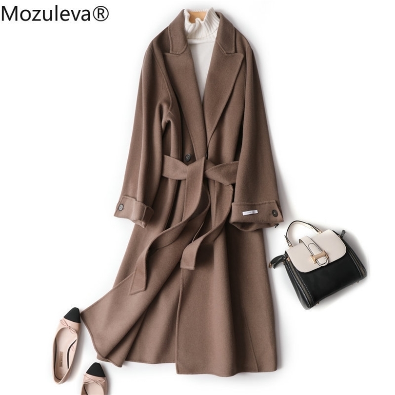 Mozuleva Double Sided Cashmere Coat Female Winter Korean Version Loose Long Wool Coat Coffee Color Strend 201112
