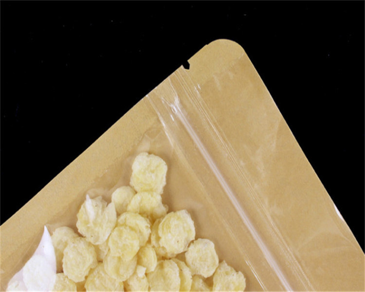 100pcs Clear Front Flat Bottom Kraft Paper Packaging Bags One Side Clear Coffee Beans Dried Fruit Bakery Snack Candy Wedding X-mas Gifts Resealable Zi