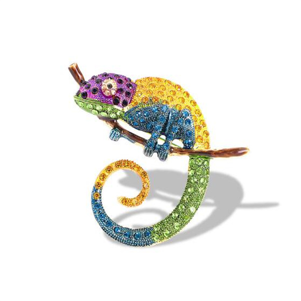 Large Lizard Chameleon Brooch Animal Coat Pin Rhinestone Fashion Jewelry Enamel Accessories Ornaments 2 Colors Pick GC1100