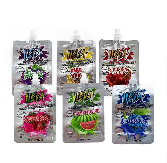 empty ILEVA 600mg nozzle juice edible packaging bags with bottle cap blueberry watermelon cherry grape 180ml infused beverage liquid spout top
empty ILEVA 600mg nozzle juice edible packaging bags with bottle cap blueberry watermelon cherry grape 180ml infused beverage liquid spout top