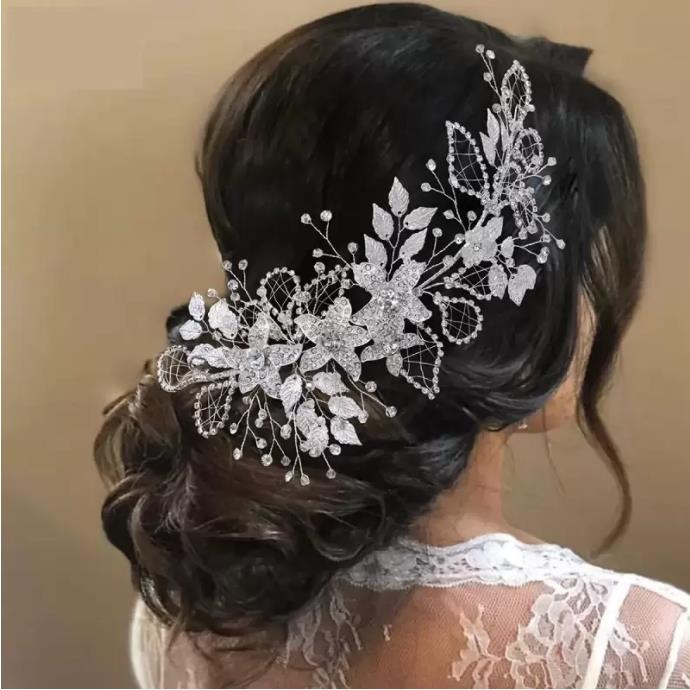 Headpieces Bridal Wedding Diamond Tiara Hollowed Out Leaves Handmade crystal bride hair band Exquisite elegant wedding dress accessories Manual Rhines