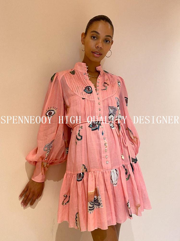 Casual Dresses Designer High-End Spring Summer Linen Pink Short Dress Women Long Sleeves Print Single-Breasted DressCasual
Casual Dresses Designer High-End Spring Summer Linen Pink Short Dress Women Long Sleeves Print Single-Breasted DressCasual
