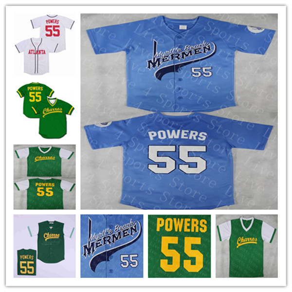 Men Kenny Powers Atlanta #55 Baseball Jerseys Movie White Green Blue Mexican Charros Stitched Jersey Size S-3XL