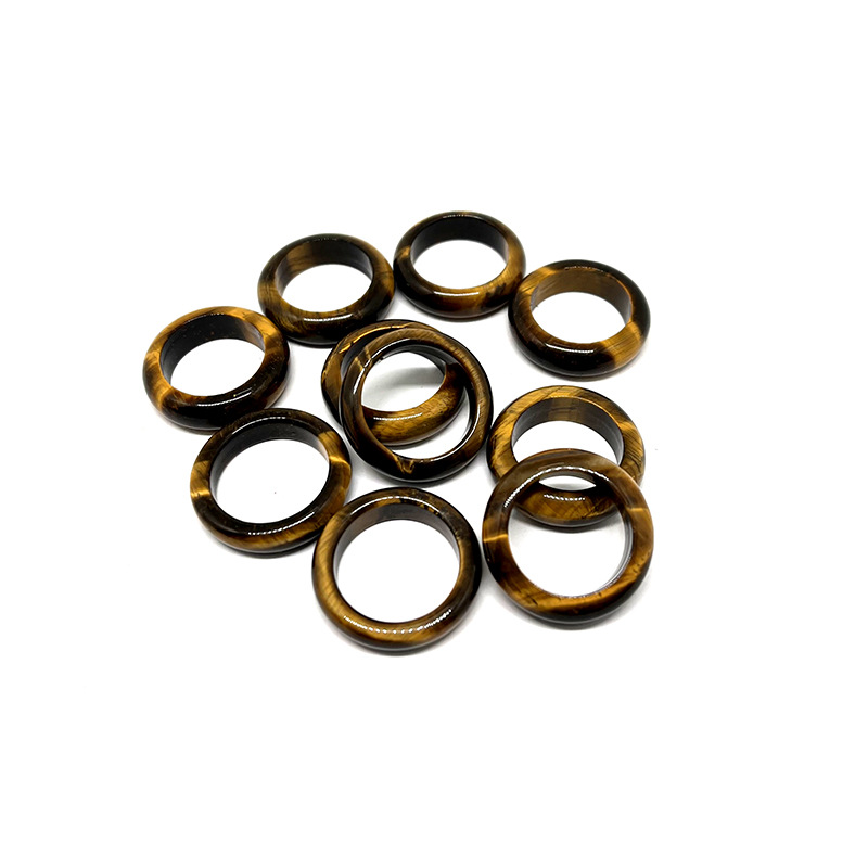 Natural Stone Wide 6mm Tiger eye Finger Rings Unisex Circle Reiki women Jewelry Gifts