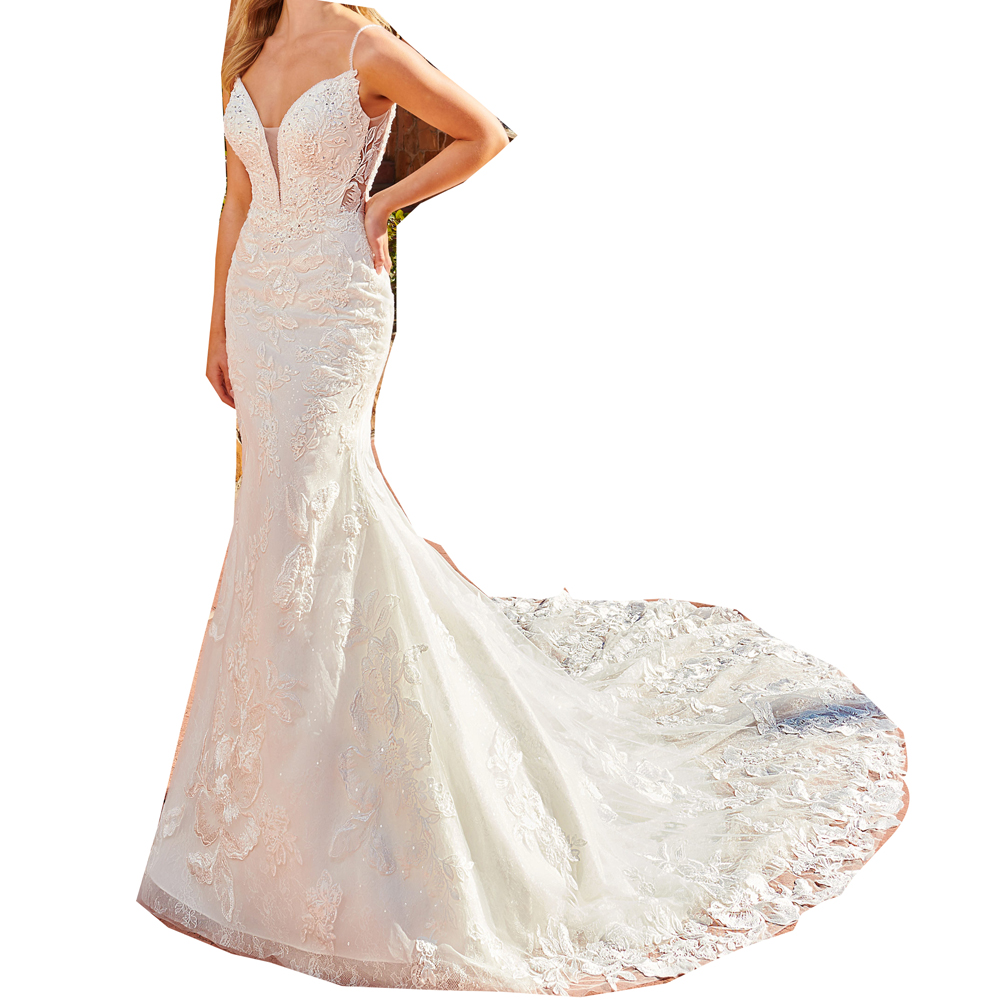 Sexy Mermaid Wedding Dresses with Bolero Illusion Side Court Train Bridal Gowns Zipper with Buttons Back