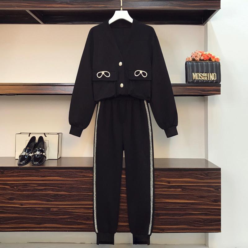 Women's Two Piece Pants Plus Size Women 2 Suit 2022Fall Casual Loose Sports Single-breasted Sweatshirt Diamond Beaded Fashion Set, Black
Women's Two Piece Pants Plus Size Women 2 Suit 2022Fall Casual Loose Sports Single-breasted Sweatshirt Diamond Beaded Fashion Set, Black