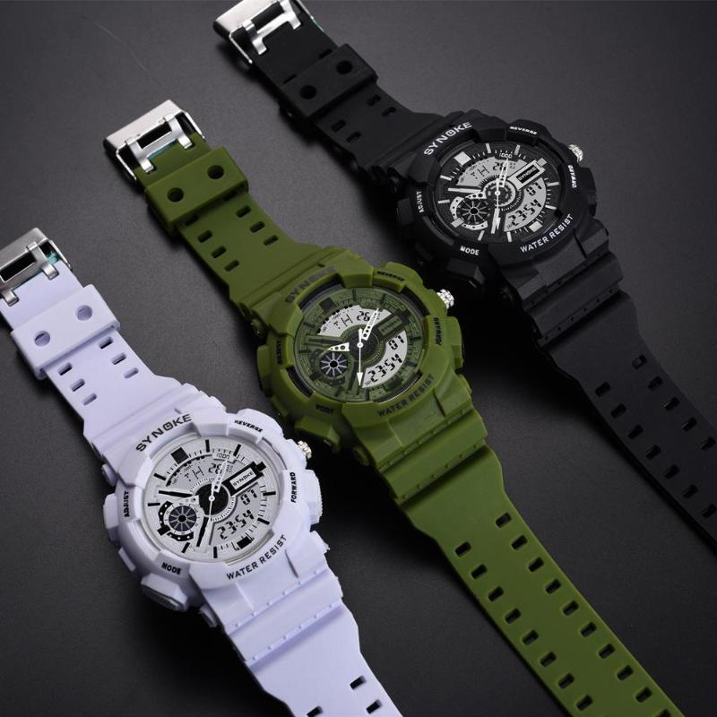 Wristwatches Synoke Watches For Men Waterproof Multifunction Dual Movement Sport Watch LED Alarm Men's Digital Relogio MasculinoWristwat, White