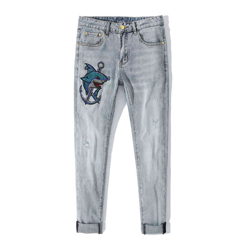 European fashion brand personalized blue micro elastic jeans men's 2022 spring and summer new shark hot diamond slim Leggings, Light blue
European fashion brand personalized blue micro elastic jeans men's 2022 spring and summer new shark hot diamond slim Leggings, Light blue