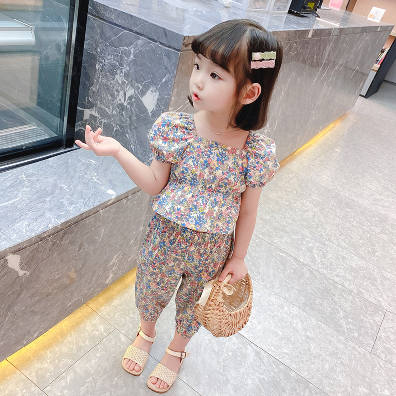 2pcs/set Children Clothes Floral Tshirt + Pants For Girls Casual Style Big Girls Clothes Summer Kids Tracksuit 220425