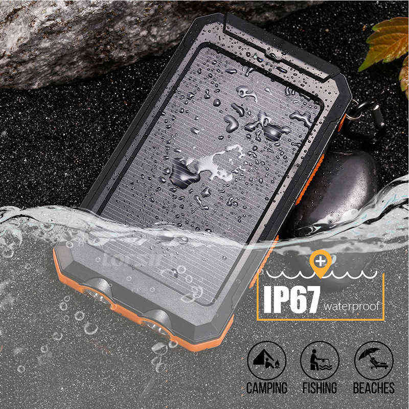 Solar Power Bank Mah Waterproof Portable Solar Charger Power Bank External Battery Power Bank With Led Camping Light J220531