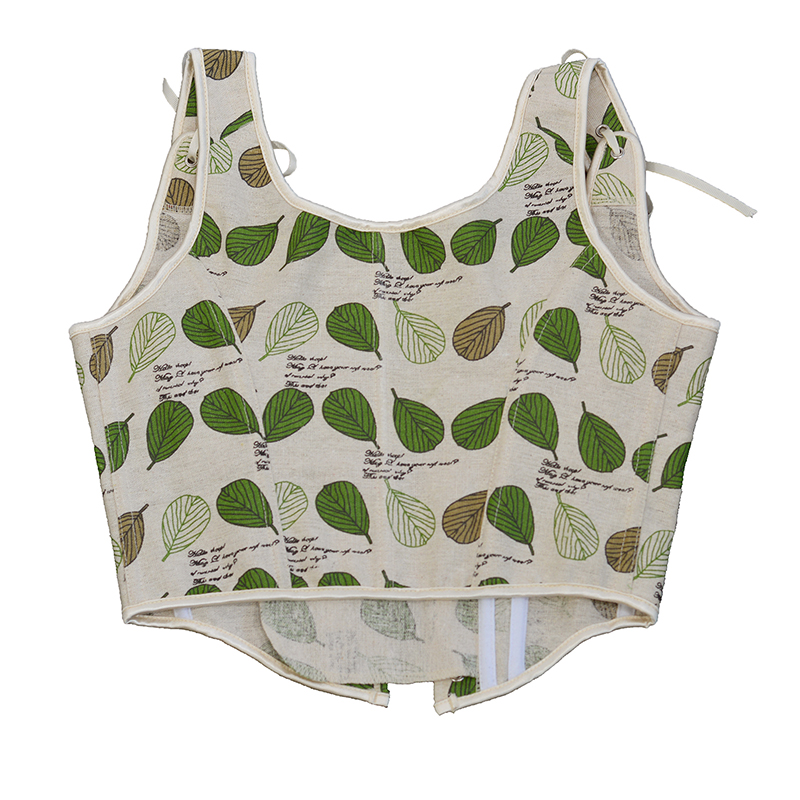 Women Corset Crop Tanks Fashion Linen Leaves Printed Tupe Tops Vintage Plastic Boned Overbust Bustier Camis Cyber Baby Tee Gothic Ropa Fairycore XXS-3