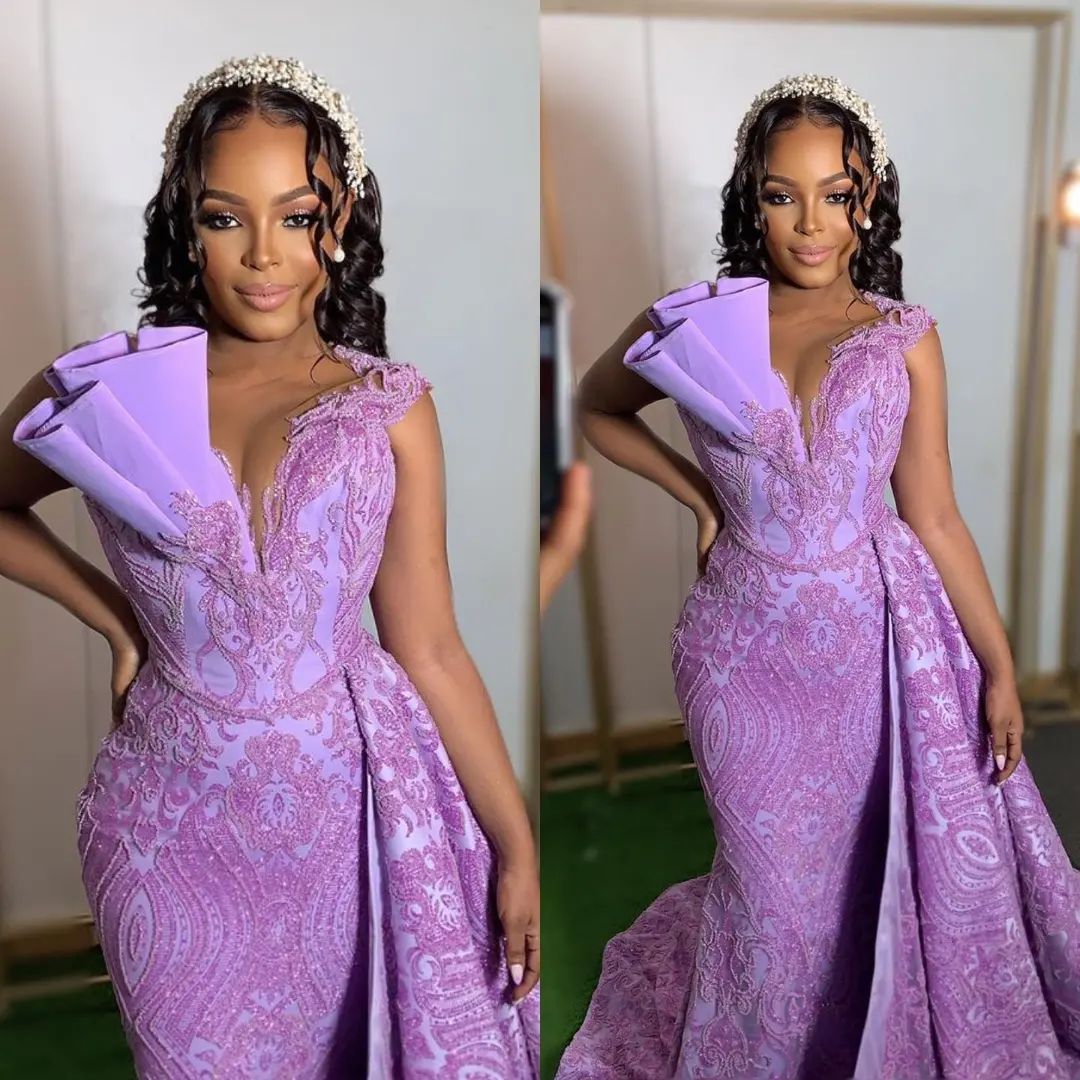 2022 Plus Size Arabic Aso Ebi Lilac Mermaid Luxurious Prom Dresses Sheer Neck Evening Formal Party Second Reception Birthday Engagement Gowns Dress ZJ