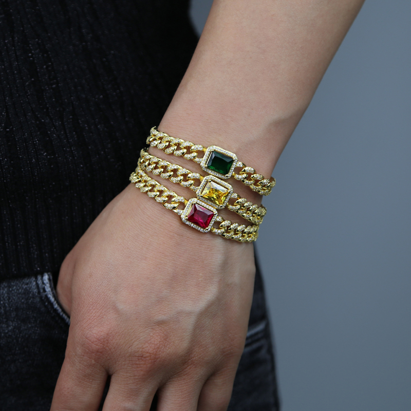 2024 Cuban k Bracelet, Colorful CZ Charm Bracelet for Women, Hip Hop Jewelry