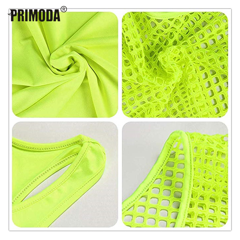 Short Sleeve Casual Neon Green Sexy Hollow Out Mesh Cover T Shirt and Tank Tops Women Fashion Grid Blusa PR1005G 220325
