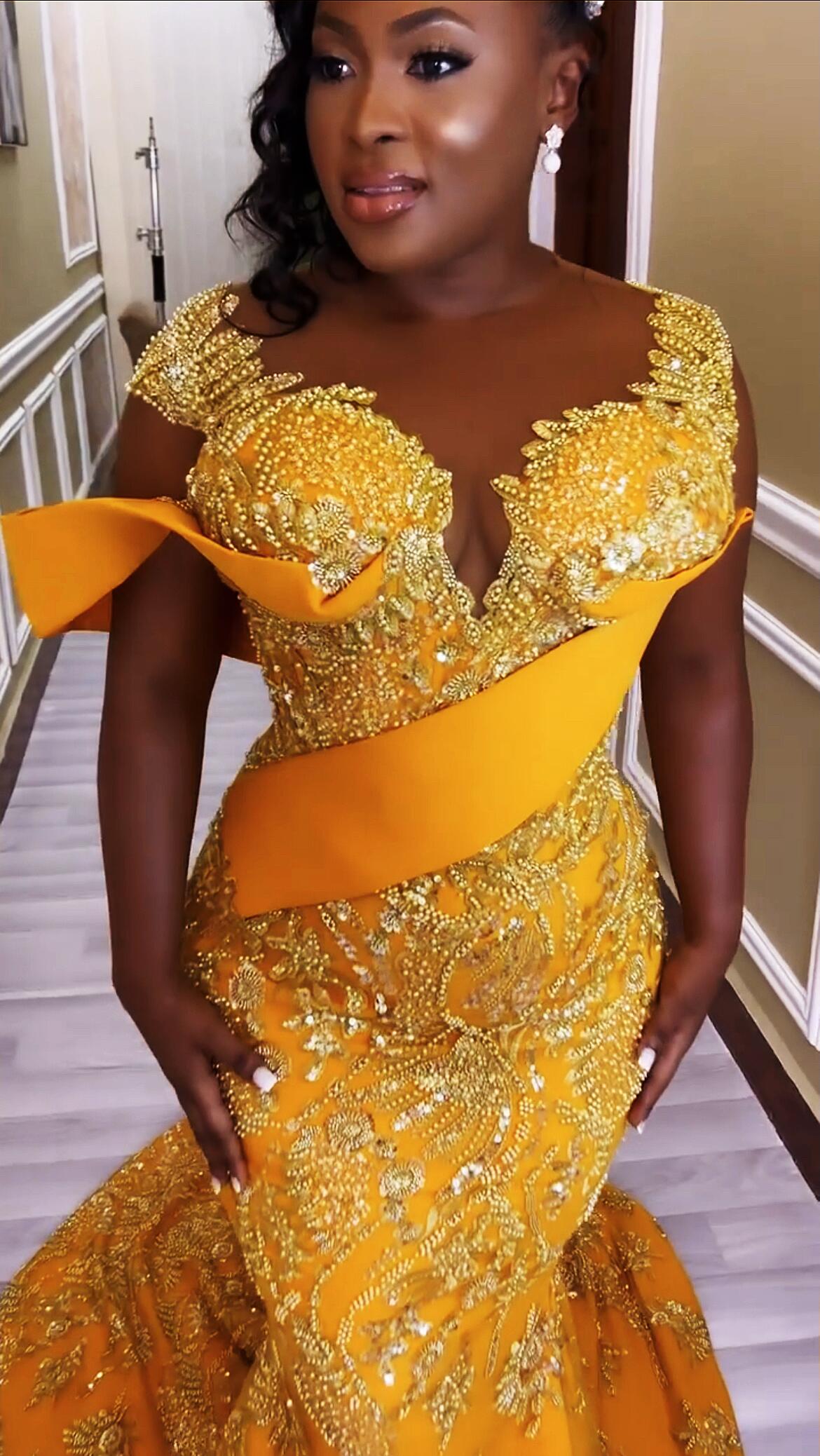 Plus Size Arabic Aso Ebi Luxurious Mermaid Sparkly Prom Dresses Sheer Neck Evening Formal Party Second Reception Birthday Engagement Gowns Dress ZJ577